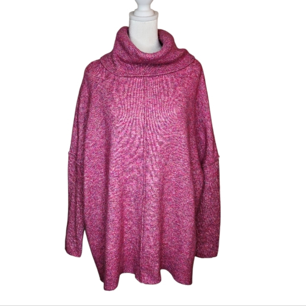 Anthropologie Oversized Heathered Pink Turtleneck Sweater Size Small